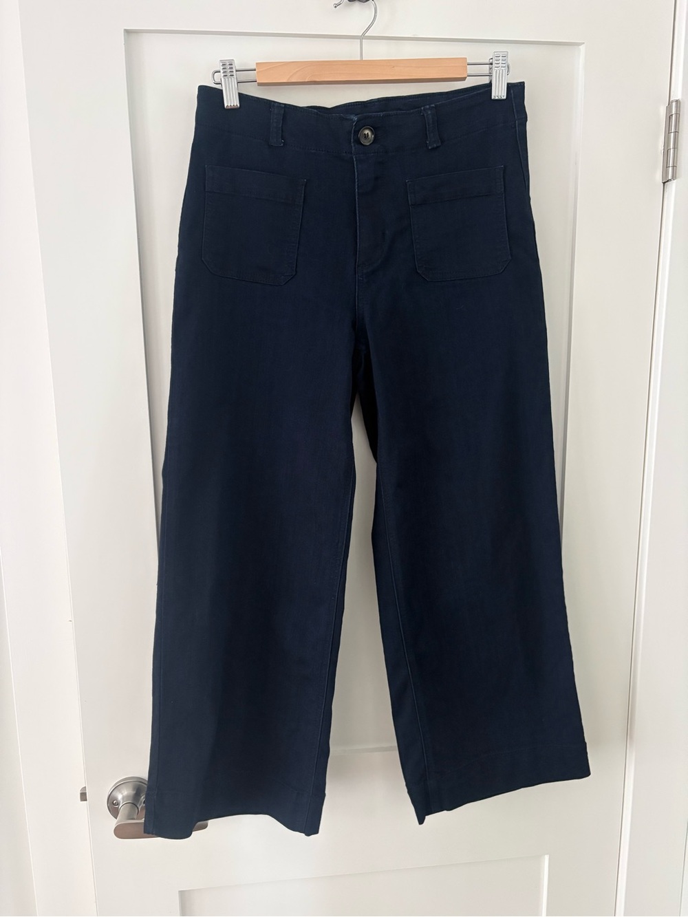 1822 Denim dark navy blue crop wide leg pants front patch pockets size 8